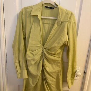 Zara Light Green Ruched Dress